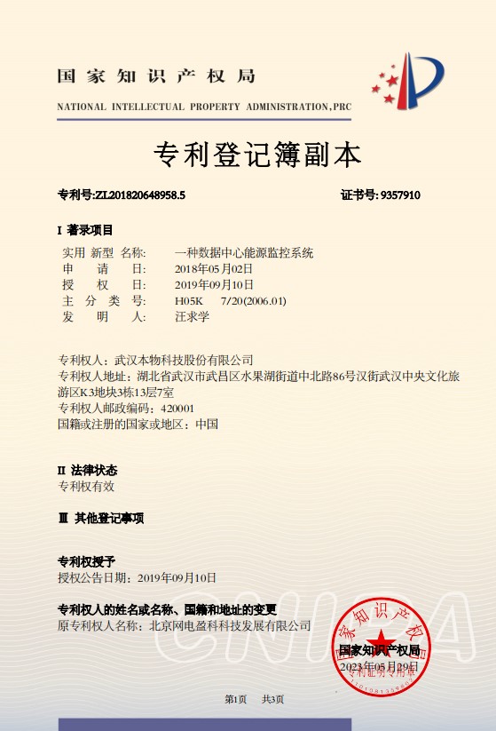 实用新型专利证书：一种数据中心能源监控系统.jpg